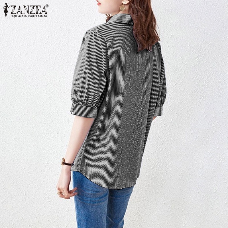 ZANZEA Áo Nữ Tay Ngắn Cổ Chữ V Họa Tiết Sọc Thời Trang