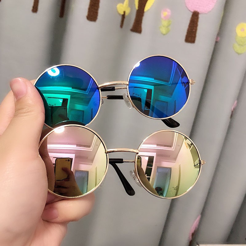 Kính Mát Gọng Kim Loại Tròn Chống Tia Uv Dành Cho Bé