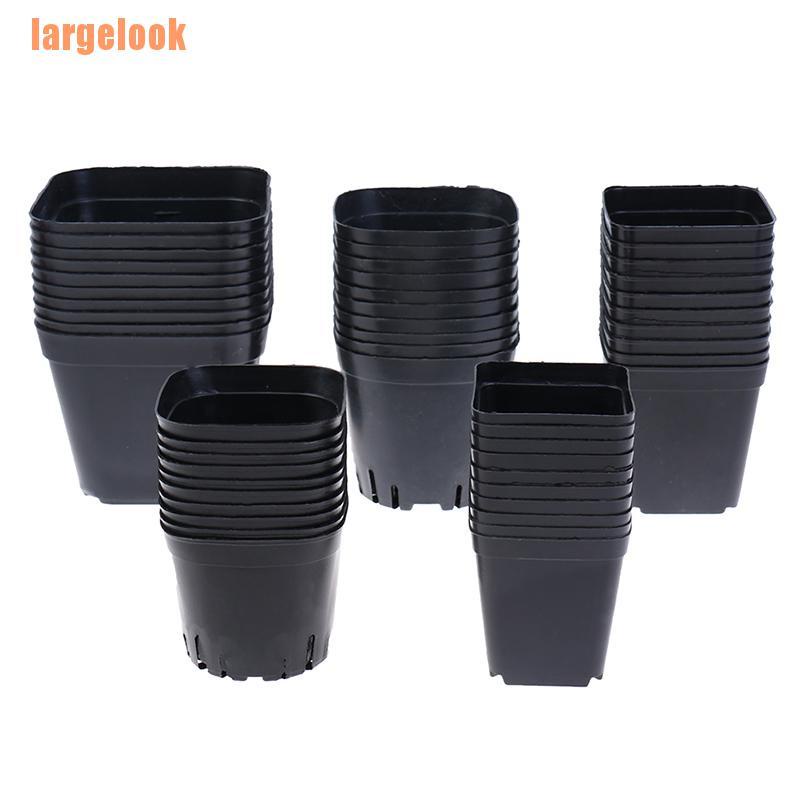 Bộ 10 chậu cây bằng nhựa dáng vuông nhỏ màu đen tiện dụng
