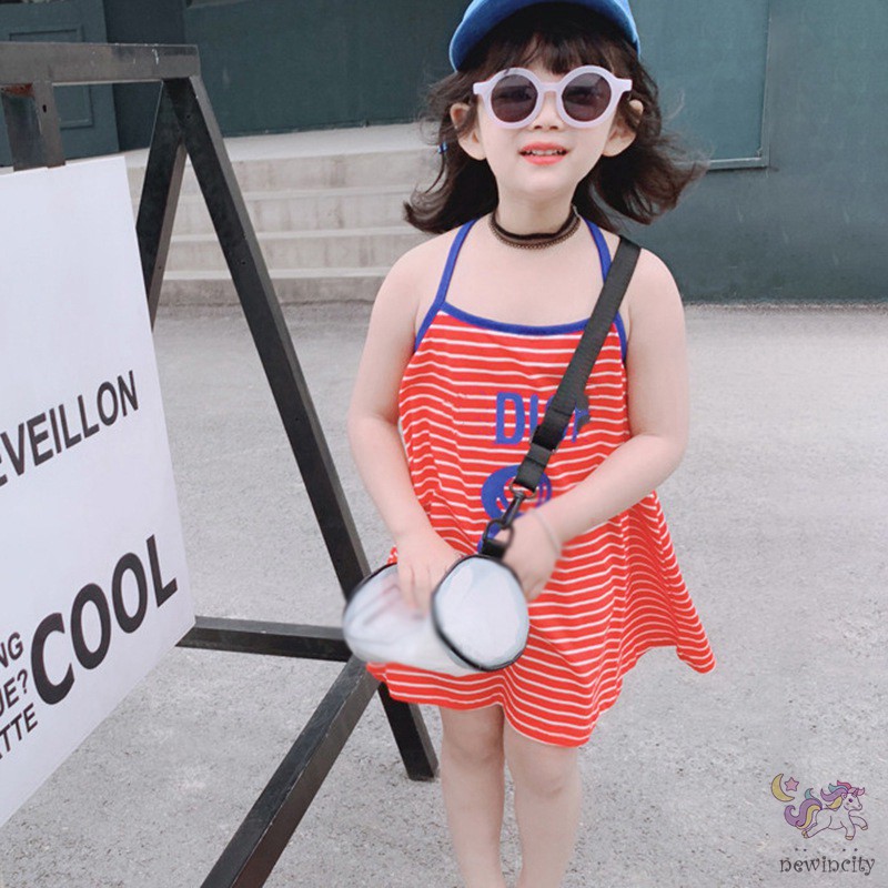 Đầm Hai Dây Họa Tiết Kẻ Sọc Thời Trang Mùa Hè Hàn Quốc Cho Bé Gái