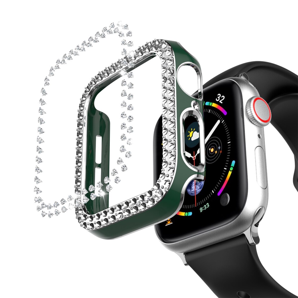 Ốp PC đính đá kim cương chống sốc bảo vệ mặt đồng hồ thích hợp cho Apple Watch 44mm 40mm 42mm 38mm 6 5 Se 4 3 2 1