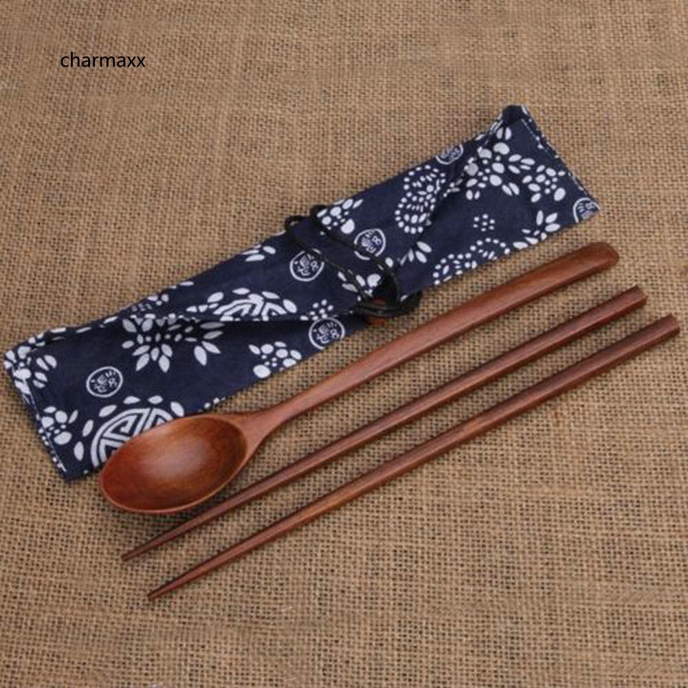 Set muỗng + đũa ăn bằng gỗ kèm túi đựng tiện dụng
