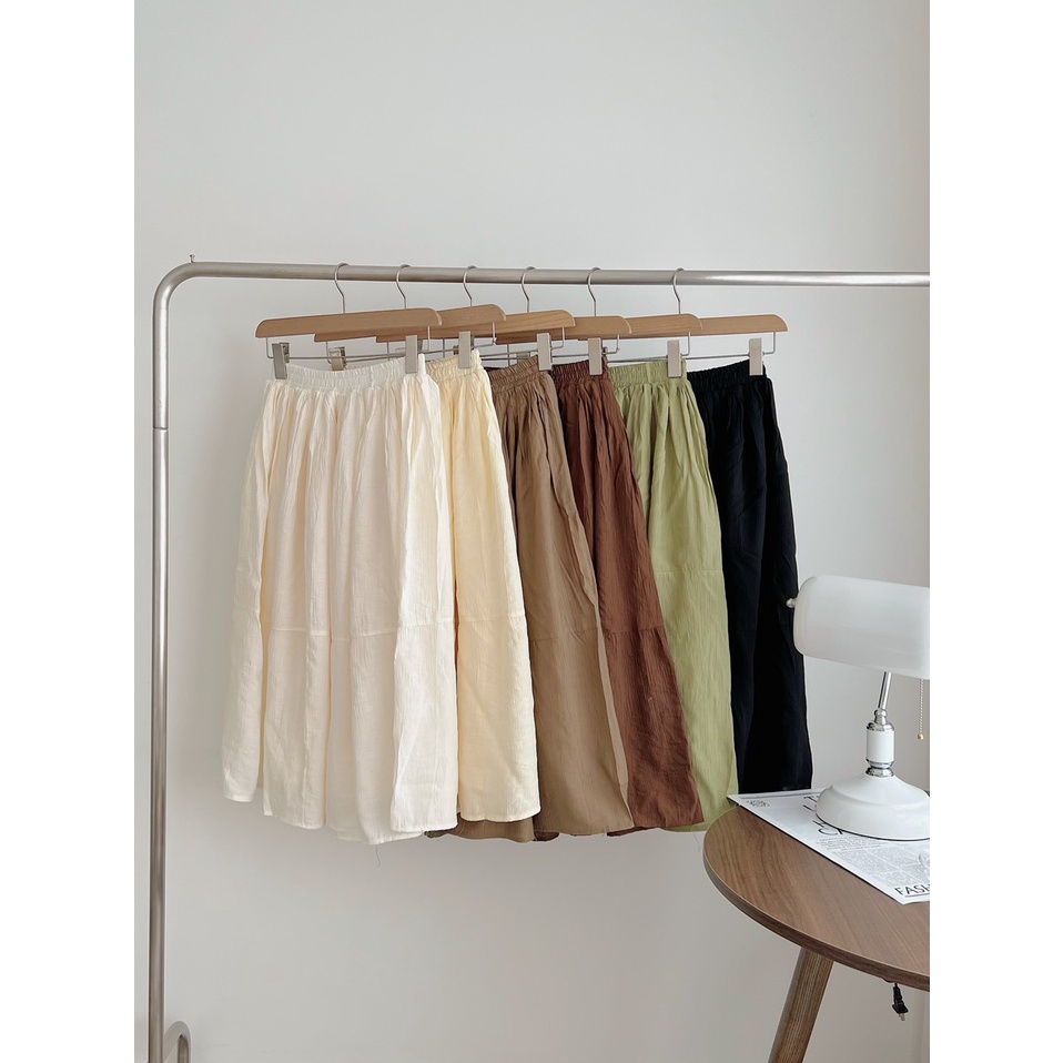 CHÂN VÁY DÀI MIDI TƠ VOAN doubleh.clo - Chân váy midi tơ đũi nhăn basic 2 lớp bồng bềnh công chúa ulzzang Hàn Quốc