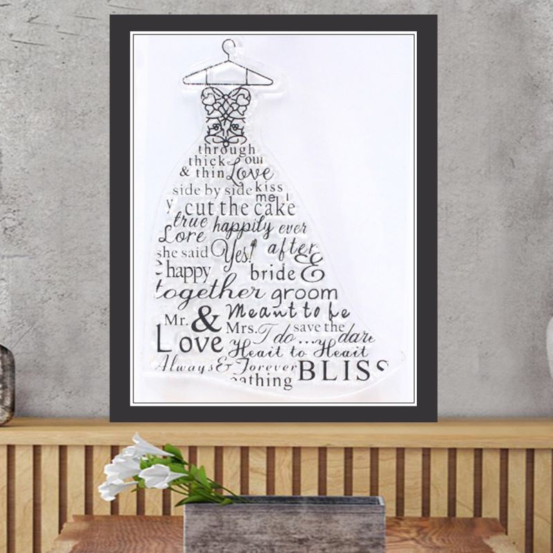 Whi Silicone Clear Stamp Wedding Dress Pattern Cling Seal Card Making DIY Decor