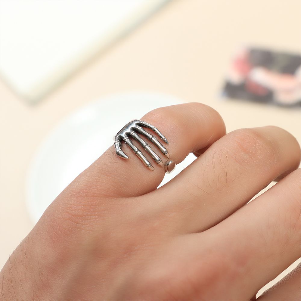 Nhẫn Mạ Bạc 925 Hình Bàn Tay Xương Sáng Tạo Phong Cách Punk Rock Làm Quà Tặng Cho Nữ