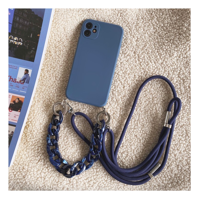 Ốp điện thoại dẻo hình vân đá kèm dây đeo chéo cho iPhone 13 12 11 Pro Max 12 Mini XR X XS Max 7 8 Plus SE 2020