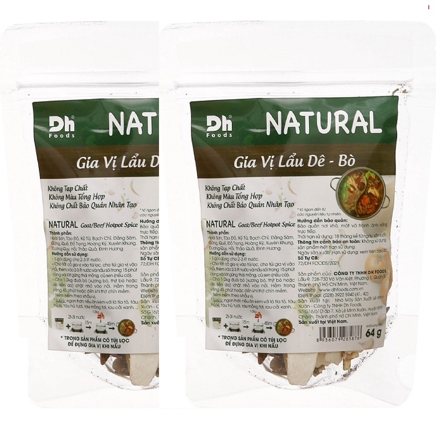 ( COMBO 2 GÓI) NATURAL Gia Vị Lẩu Dê Bò 64gr Dh Foods là thành phần không thể thiếu cho một món Lẩu Dê - Bò hoàn hảo