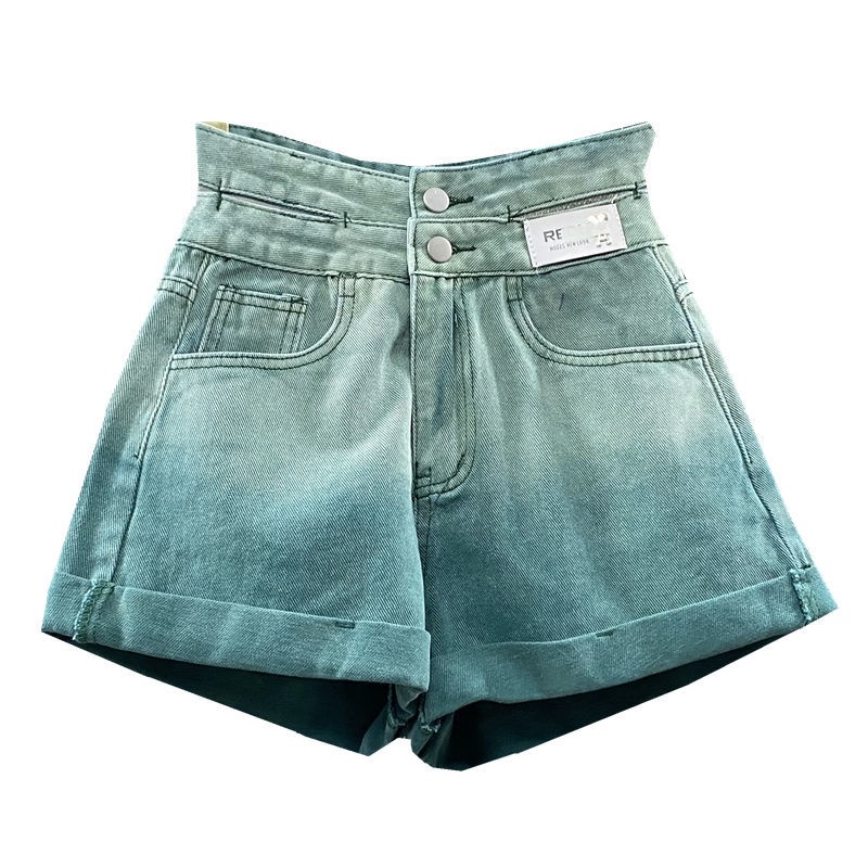 Quần short denim lưng cao 2 túi màu gradient thời trang mùa hè 2022 dành cho nữ