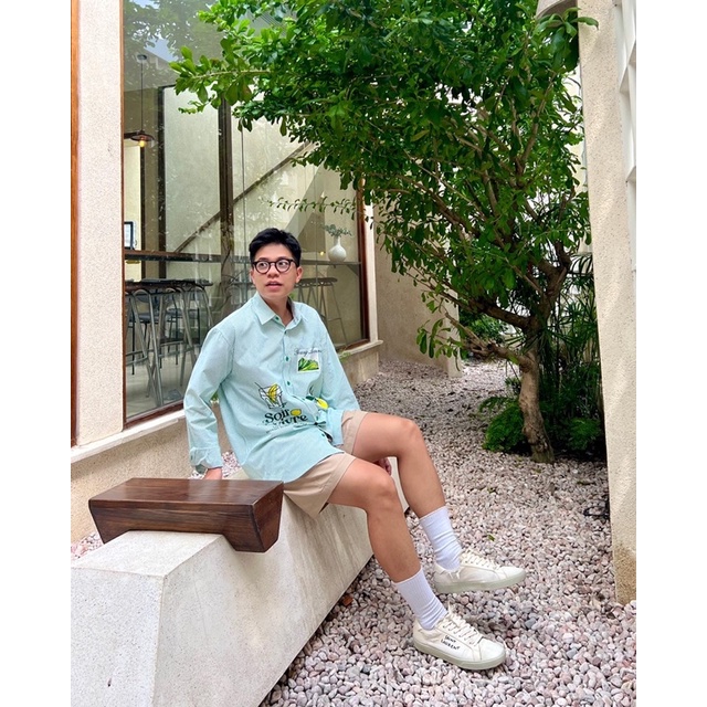 Áo Sơ Mi tay dài sọc xanh lá Emerald