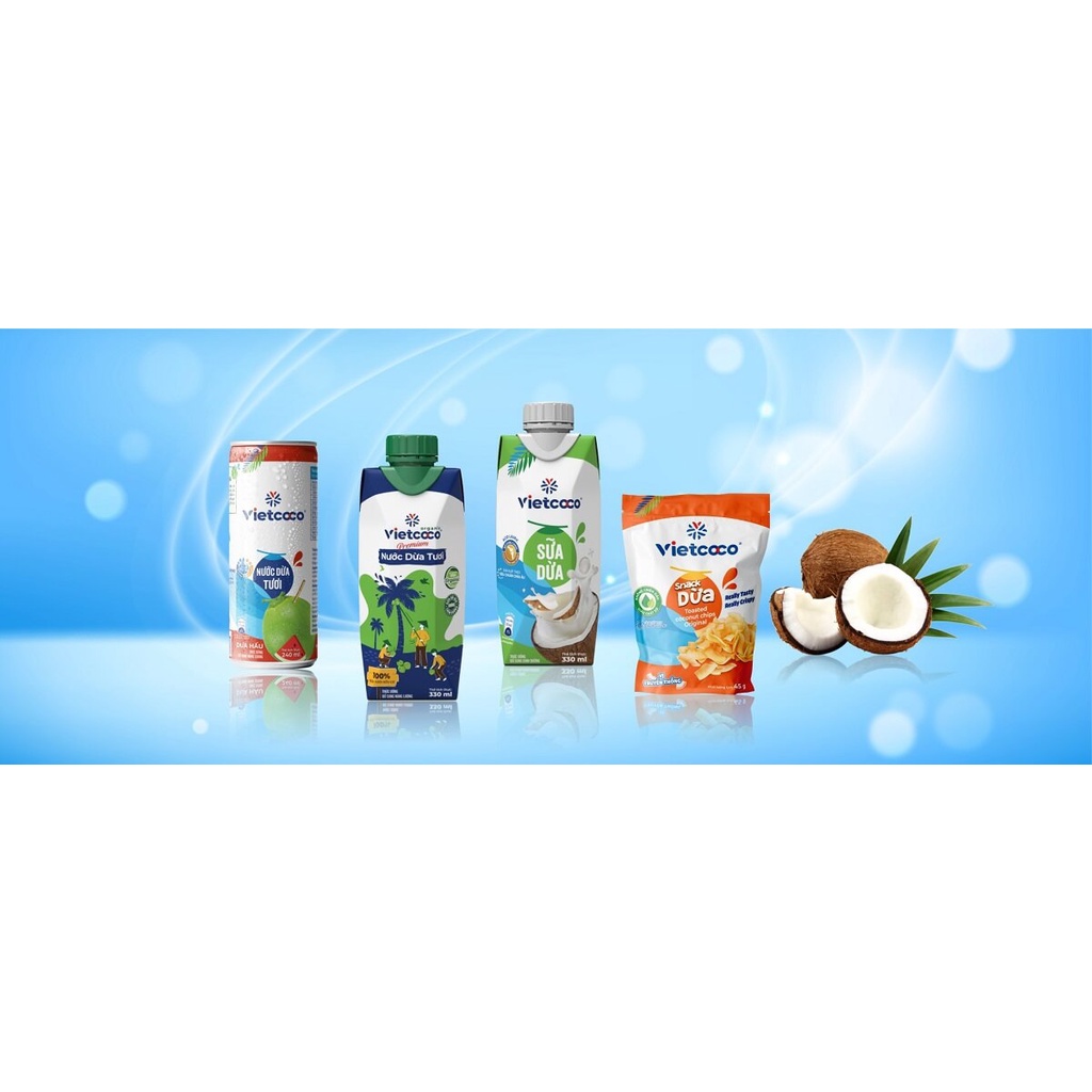 12 Lon - Nước Dừa Vietcoco - (Có Thạch Dừa  Dai Dai - Dòn Dòn ngon tuyệt) 240ml/Lon (NÓI KHÔNG VỚI HƯƠNG LIỆU)