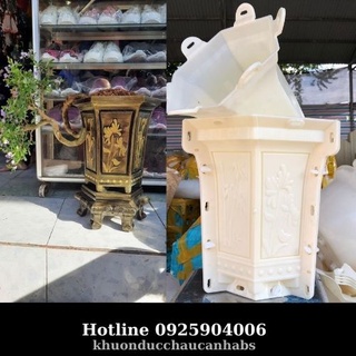 Khuôn đúc chậu cảnh Lục Giác cao 33 kết hợp Chân Đôn, Nhựa ABS cao cấp, Dùng làm chậu cây cảnh xi măng bonsai