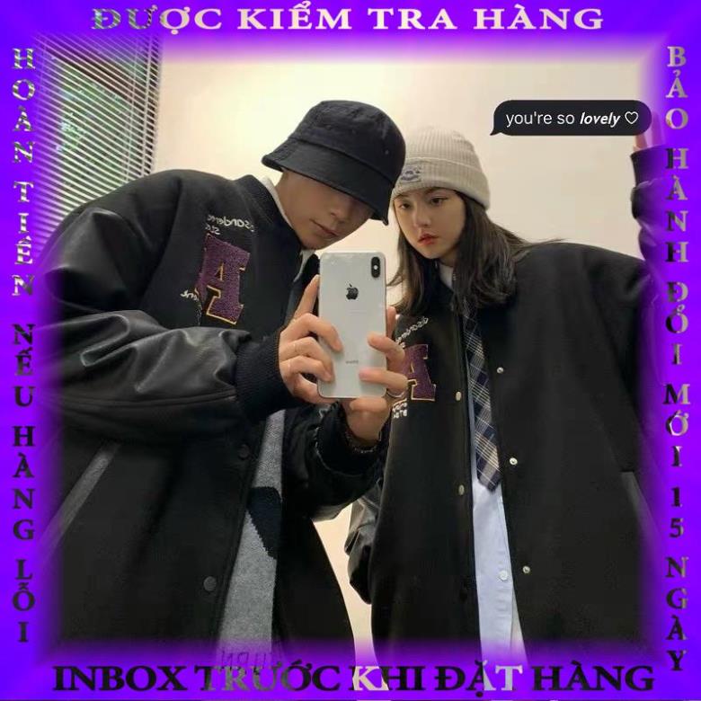 ÁO BOMBER KAKI TAY PHỐI DA CHỮ THÊU VÒNG TRÒN SAU FROM UNISEX NAM NỮ STYLE ULZZANG hoangle