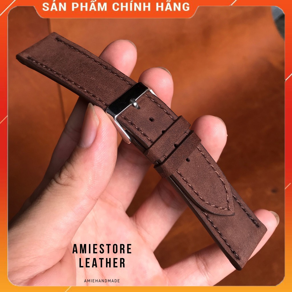 [Siêu HOT] Dây Đồng Hồ Nam 22mm - Dây Da Đồng Hồ Sáp 22mm Nâu - Amiestore Leather
