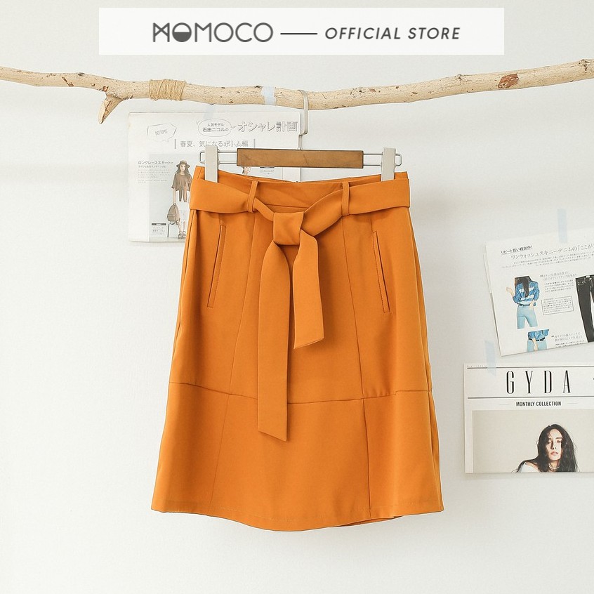 Chân Váy Nữ Midi MOMOCO Vải Thô Đai Buộc Nơ M1813