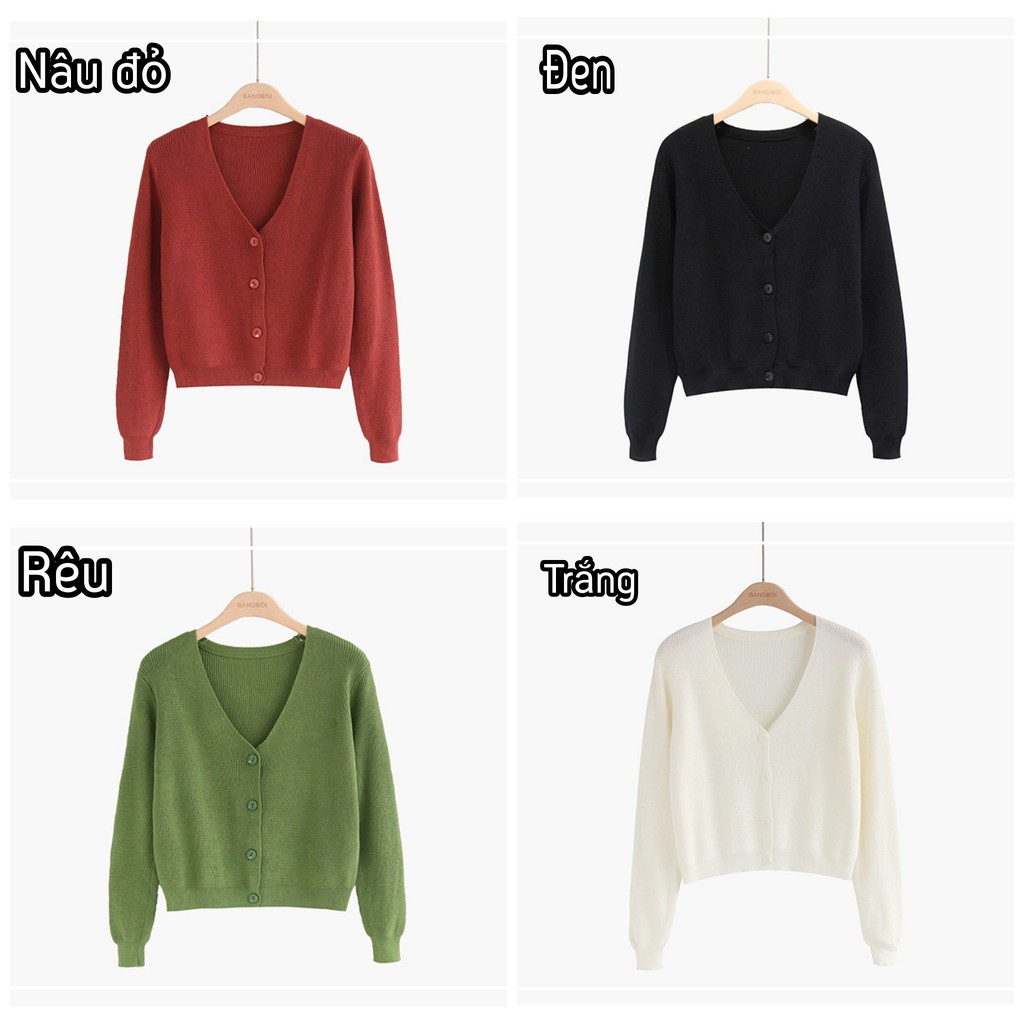 Áo khoác len cardigan cổ v tim nút phom lửng văn phòng