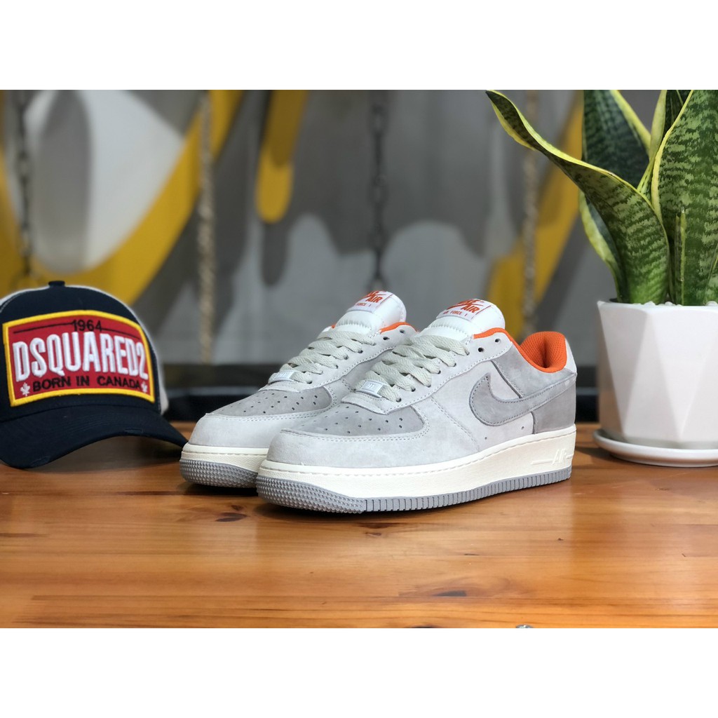 Giày Sneaker Af1 Low Xám Cổ Cam Hàng Cao Cấp Fullbox, Giày thể thao nam nữ af1 da lộn cực kì mịn, lót trần bông, cổ tròn