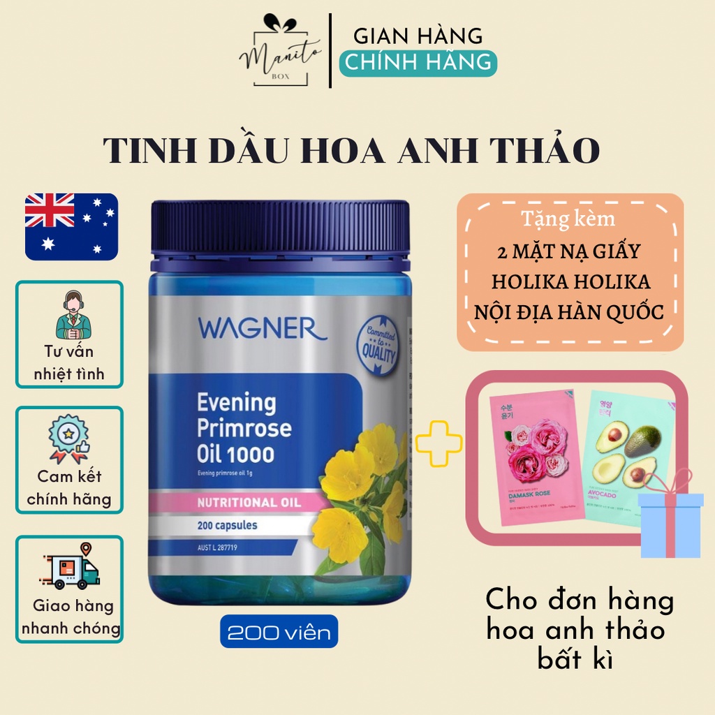 Tinh dầu hoa anh thảo WAGNER Evening primrose oil 200 viên điều hoà nội tiết chuẩn Úc đủ bill