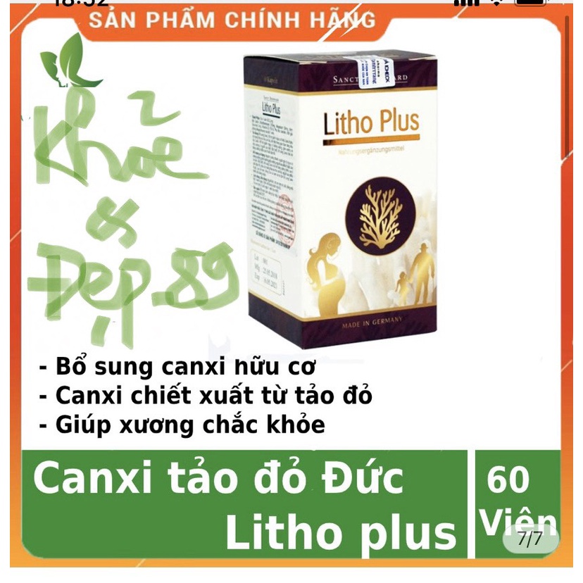 LITHO PLUS - CANXI HỮU CƠ TỪ TẢO ĐỎ, THÍCH HỢP CHO CẢ MẸ BẦU - CHÍNH HÃNG NHẬP KHẨU ĐỨC.