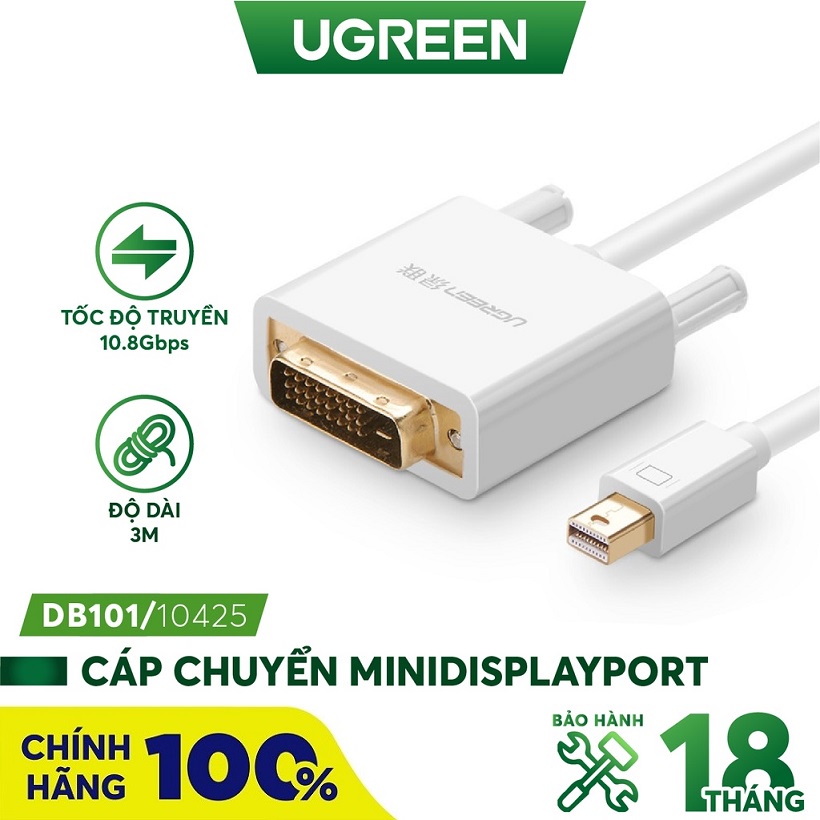 Dây cáp chuyển đổi Mini DisplayPort (Thunderbolt) to HDMI 4K 2K Cao cấp Ugreen 20848 MD101 - Hàng Chính Hãng