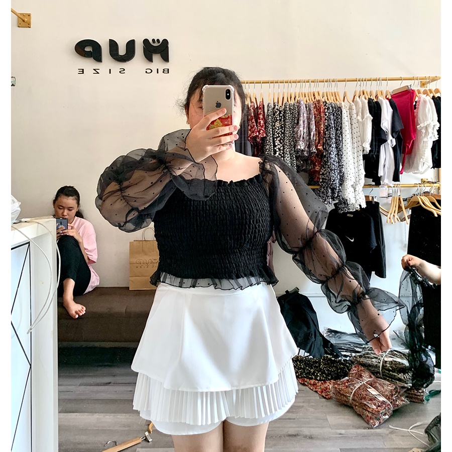 Áo croptop bigsize tay phồng áo kiểu tay dài nữ bánh bèo MUP Bigsize AC09