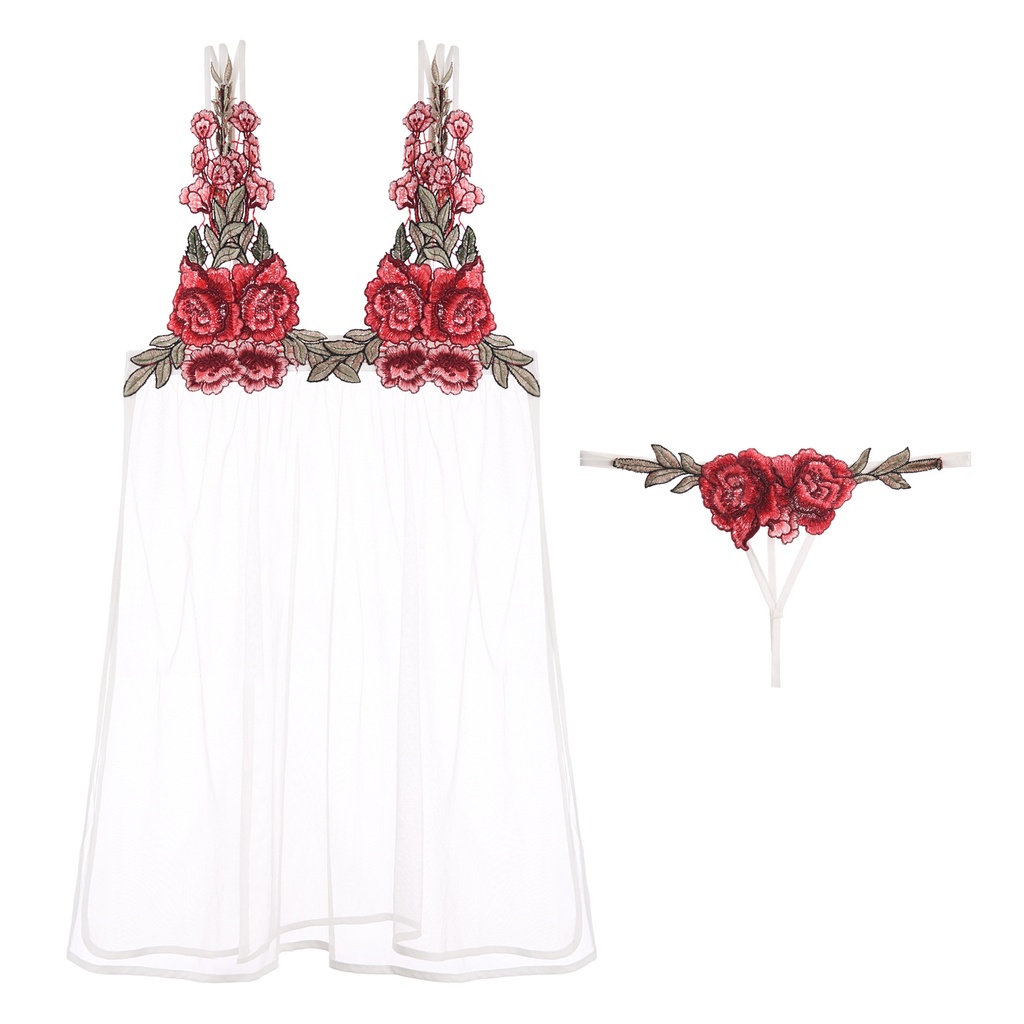 Váy Ngủ Ren Hai Dây Hoa Hồng Gợi Cảm Quyến Rũ MS451 [CWEAR.SEXY_ĐỒ NGỦ &amp; NỘI Y CAO CẤP]