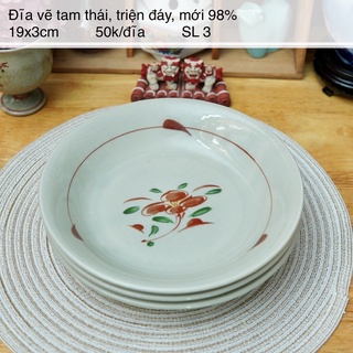 Đĩa hoa tam thái sâu lòng - gốm sứ nhật bản