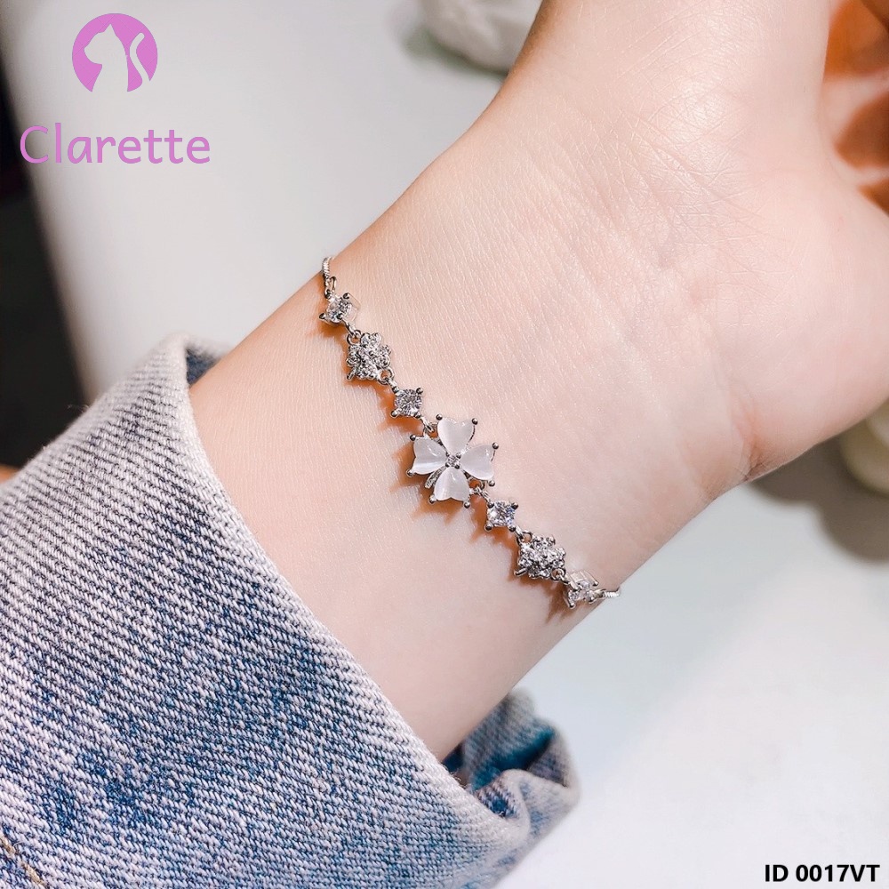 Vòng tay bạc mặt cỏ bốn lá Clarette 0017VT