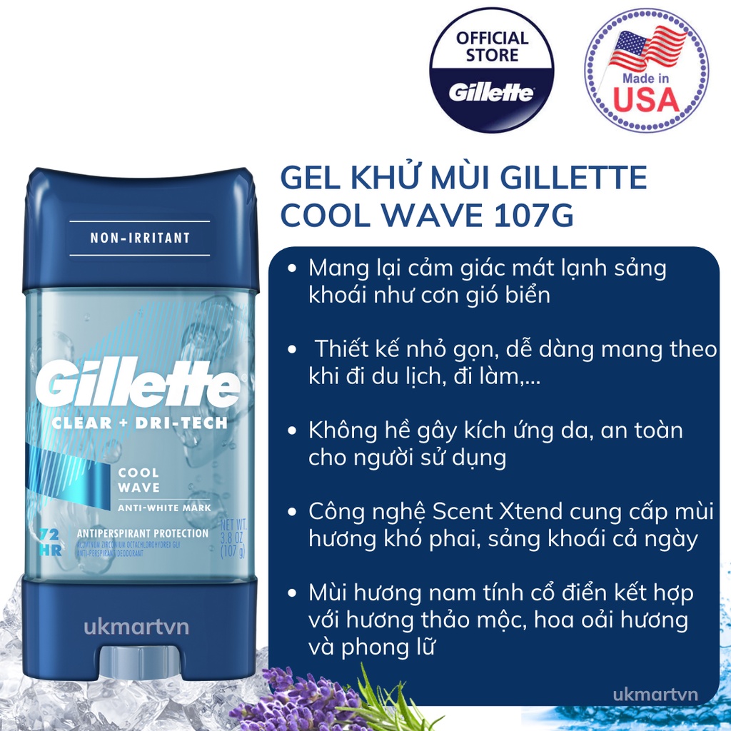 Lăn Khử Mùi Nam Gillette Clear Gel 107g Sport Active, Arctic Ice, Cool Wave 6in1 Ultimate Protection