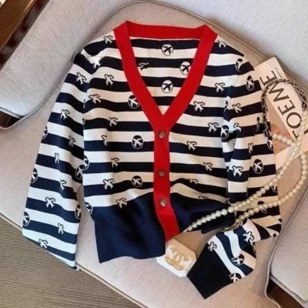 Áo Khoác Cardigan Dệt Kim Họa Tiết Kẻ Sọc Thời Trang Mùa Thu Mới Cho Nữ