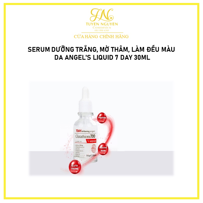 Serum dưỡng trắng, mờ thâm, làm đều màu da Angel's Liquid 7 Day Whitening Program Glutathione 700 V-Ample 30ml