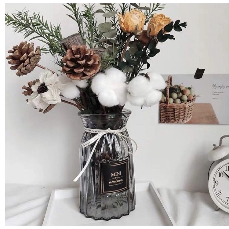 Lọ hoa thủy tinh cắm hoa trang trí bàn làm việc phòng khách phong cách vintage nhẹ nhàng - Sindecor