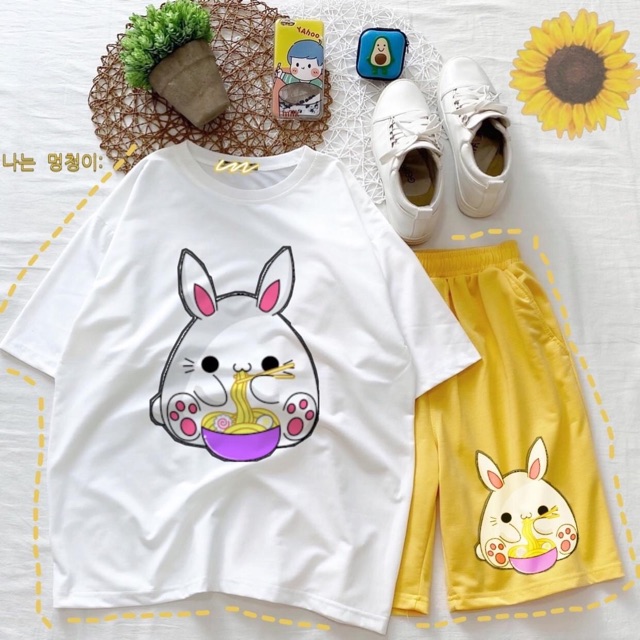 [17 Mẫu]Set Hoạt Hình Dễ Thương/Áo Thun Tay Lở+Short In Ảnh Thật