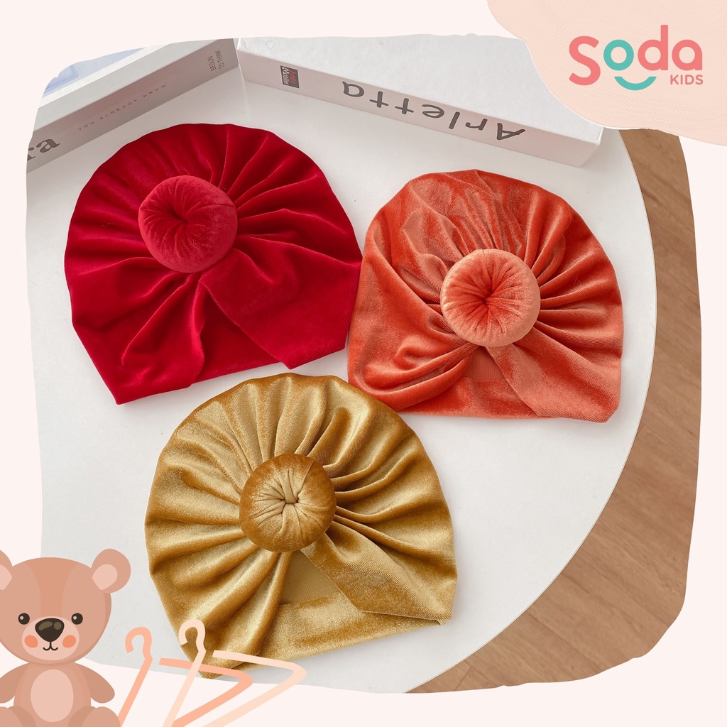 Băng đô mũ nhung củ tỏi 3 màu dành cho bé gái (Ảnh thật)