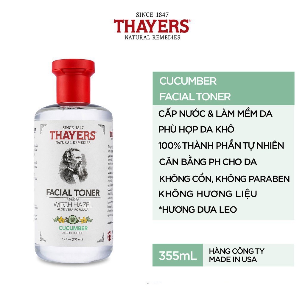 Nước hoa hồng Toner Thayers Alcohol Free Witch Hazel 355ml - Thayer Không Cồn