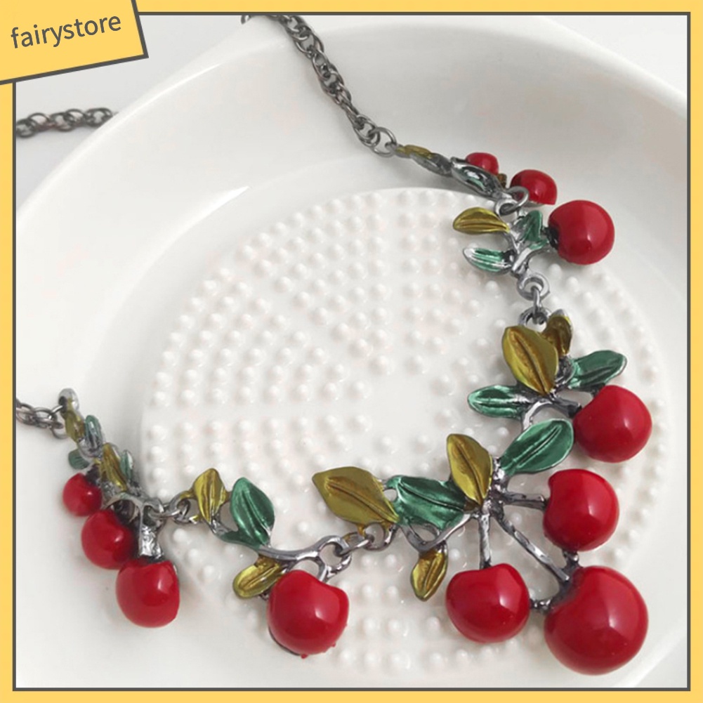 Set dây chuyền và đôi khuyên tai hình trái cherry đỏ thời trang cho nữ