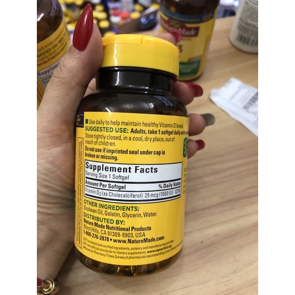 Vitamin D, Vitamin D3 hàm lượng cao 5000iu, 2000iu, 1000 iu nature made mỹ
