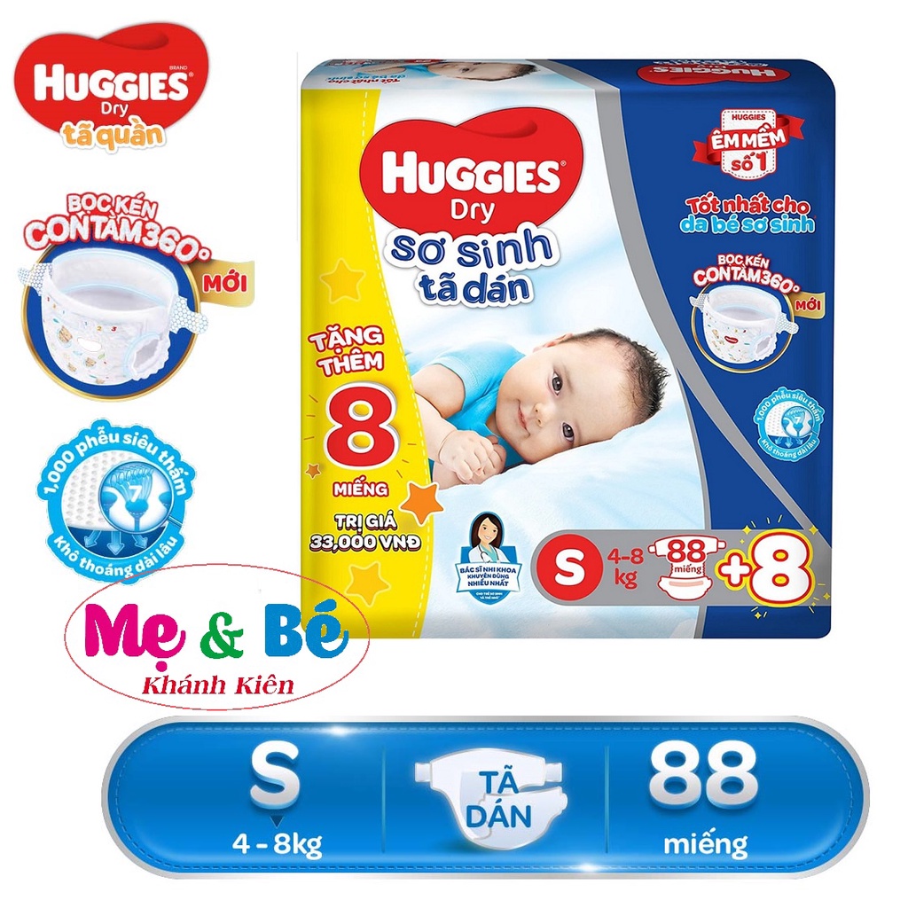 Cộng MiếngTã Dán Sơ Sinh Huggies S88 88 Miếng Mới