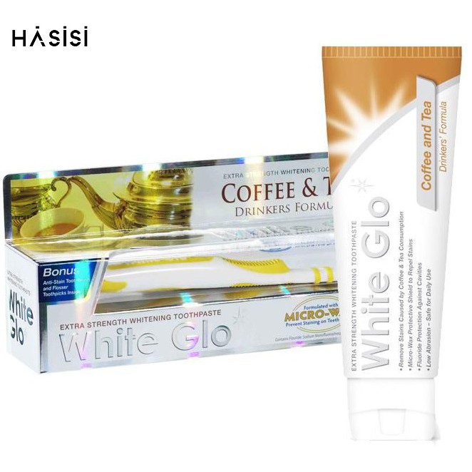 KEM ĐÁNH RĂNG WHITE GLO - Coffee &amp; Tea 100ml (trắng)