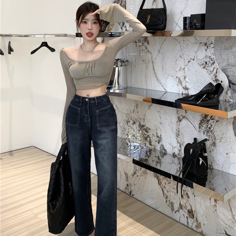 Quần Denim Ống Rộng Thời Trang Cá Tính Dành Cho Nữ