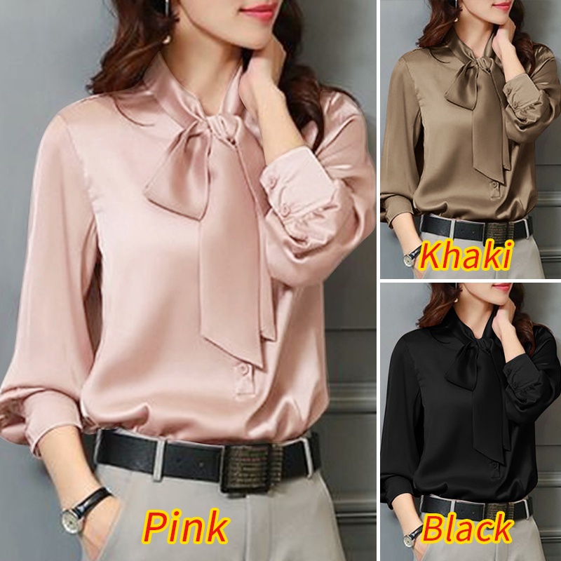 Áo sơ mi satin Zanzea thắt nơ cổ tay dài thời trang dành cho nữ