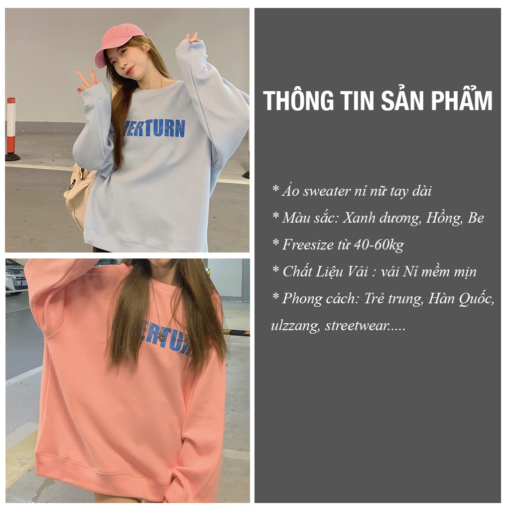 Áo Nỉ Sweater Nữ CUTEZOO Áo nỉ form rộng vintage dài tay Hàn Quốc OVERTURN