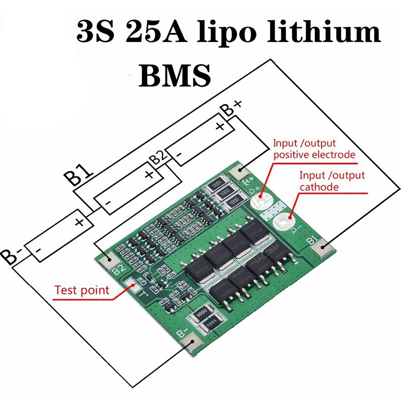 Tấm Pin Lithium Ion 1 3S 25A 18650 BMS PCM Có Cân Bằng Bảo Vệ Pin