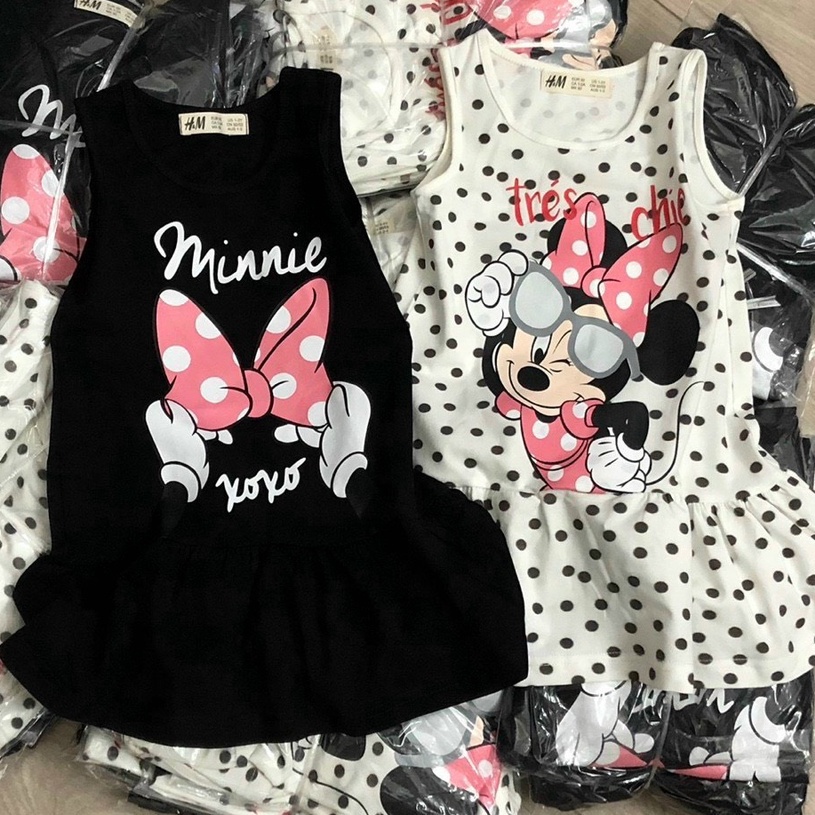 Váy đầm cho bé gái - Set 2 váy Minnie đen trắng HM cho bé gái size 2-10t