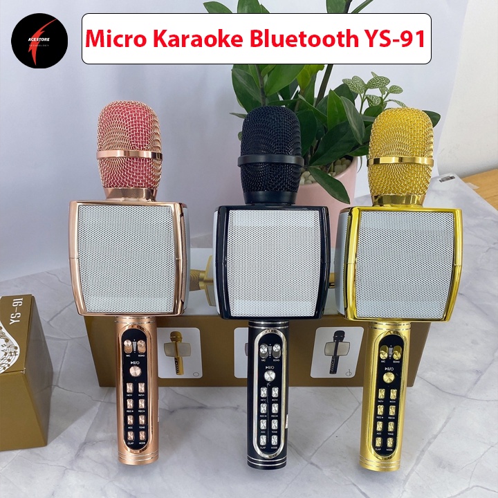 Micro Karaoke Bluetooth YS-91 Mic không dây có chỉnh giọng hỗ trợ ghi âm thẻ nhớ bass chuẩn BH6 tháng FREE SHIP