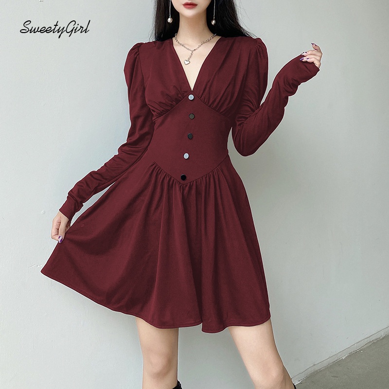 Đầm Midi Tay Dài Cổ Chữ V Dáng Ôm Thời Trang 2022 Quyến Rũ Cho Nữ