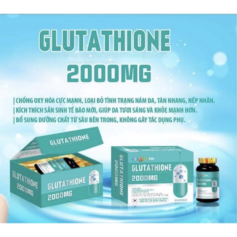 Viên uống trắng da mờ nám GLUTATHIONE 1000 mg - Glutathione 2000mg - Hỗ trợ làm đẹp da  Glutathion 1000mg Hộp 30 viên