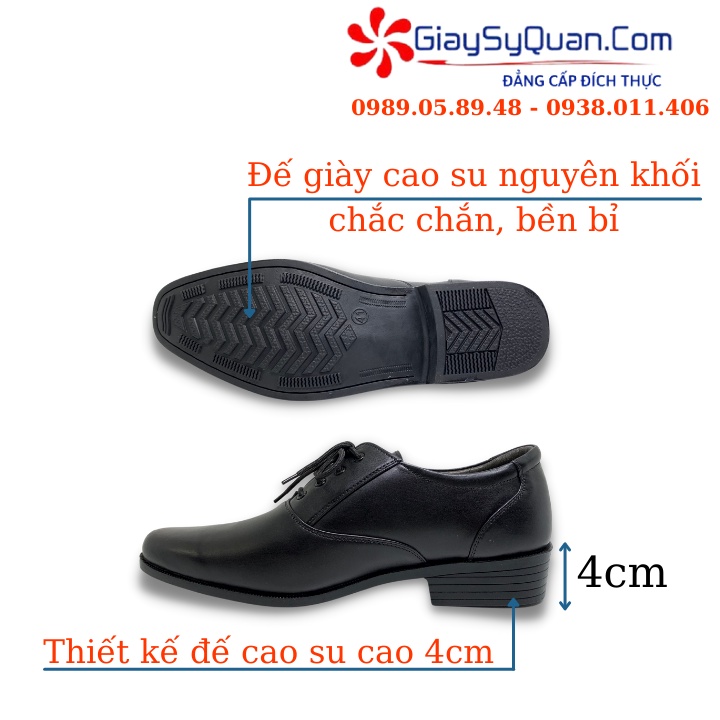 GIÀY DA NAM CÔNG SỞ MÃ 407 - Da Thật 100%, Có Khâu Đế, Bảo hành 12 tháng