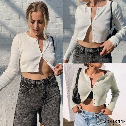 Áo Croptop dệt kim tay dài phối nút trọng lượng nhẹ | BigBuy360 - bigbuy360.vn