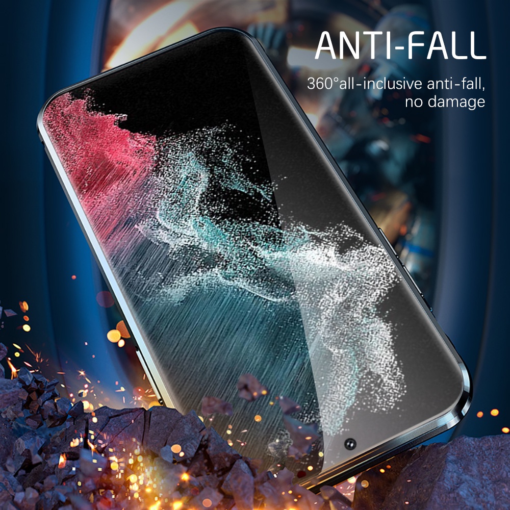 Ốp Điện Thoại Kính Cường Lực Hai Mặt Nắp Lật Nam Châm 360 Độ Cho Samsung Galaxy S22 Ultra S22 Plus Samsung S22Ultra s 23Ultra