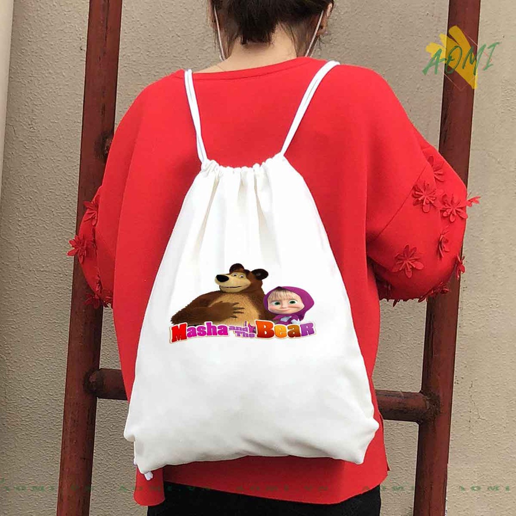 BALO MINI masha and bear AOMIVN DÂY RÚT ĐEO VAI 33x38cm NHỎ XINH UNISEX CHẤT CANVAS CUTE TIỆN ÍCH DU LỊCH DẠO PHỐ